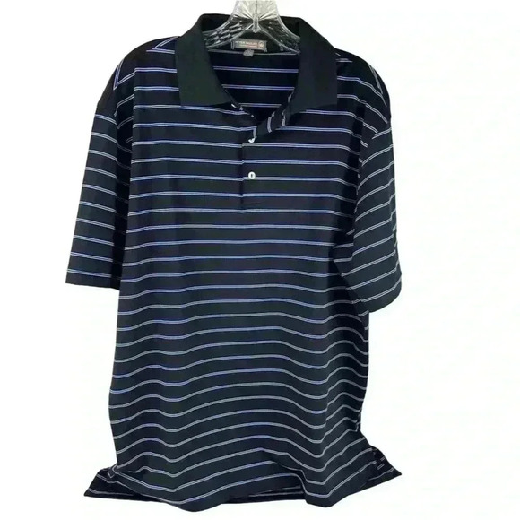 Peter Millar Mens Black Striped Summer Comfort Performance Polo Shirt Sz L Golf - Picture 1 of 11